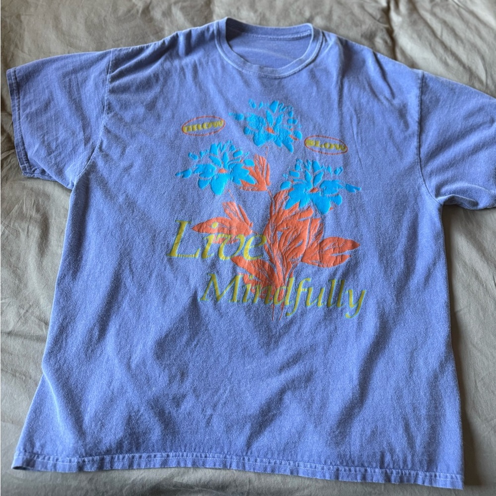 Blue Graphic T-Shirt with Floral Design